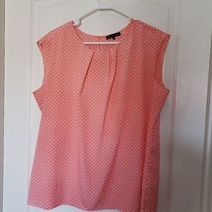 Peach polka dot cap sleeve top with pleated neck